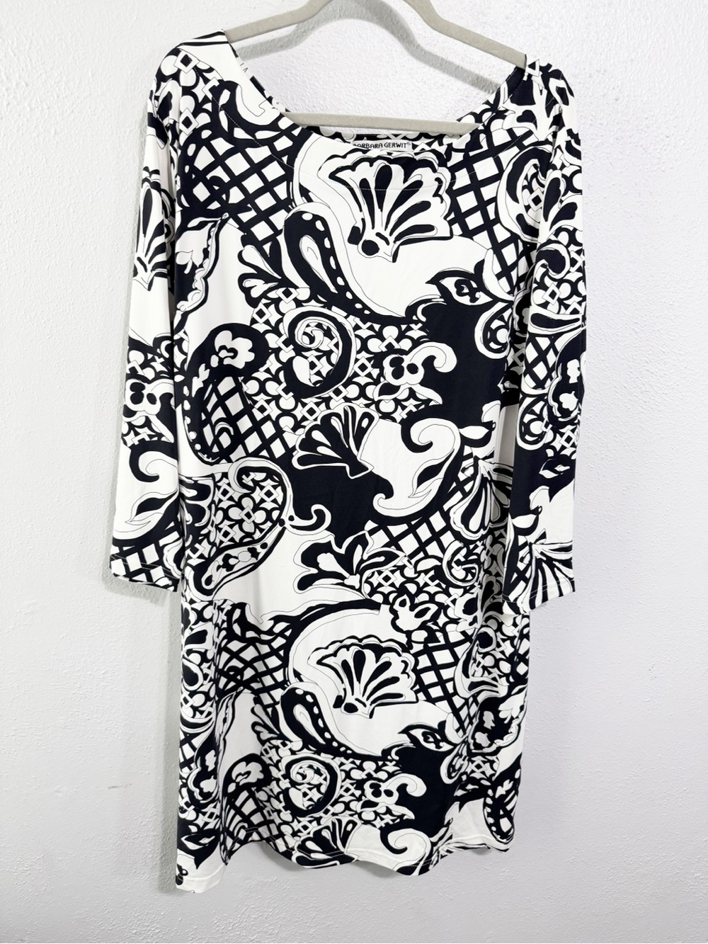 Graphic Black and White Long Sleeve Women’s Dress 1x